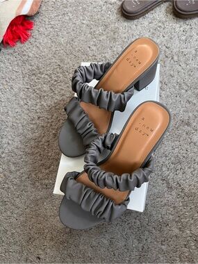 a new day Gray Ruched Double-Band Block Heel Sandals
